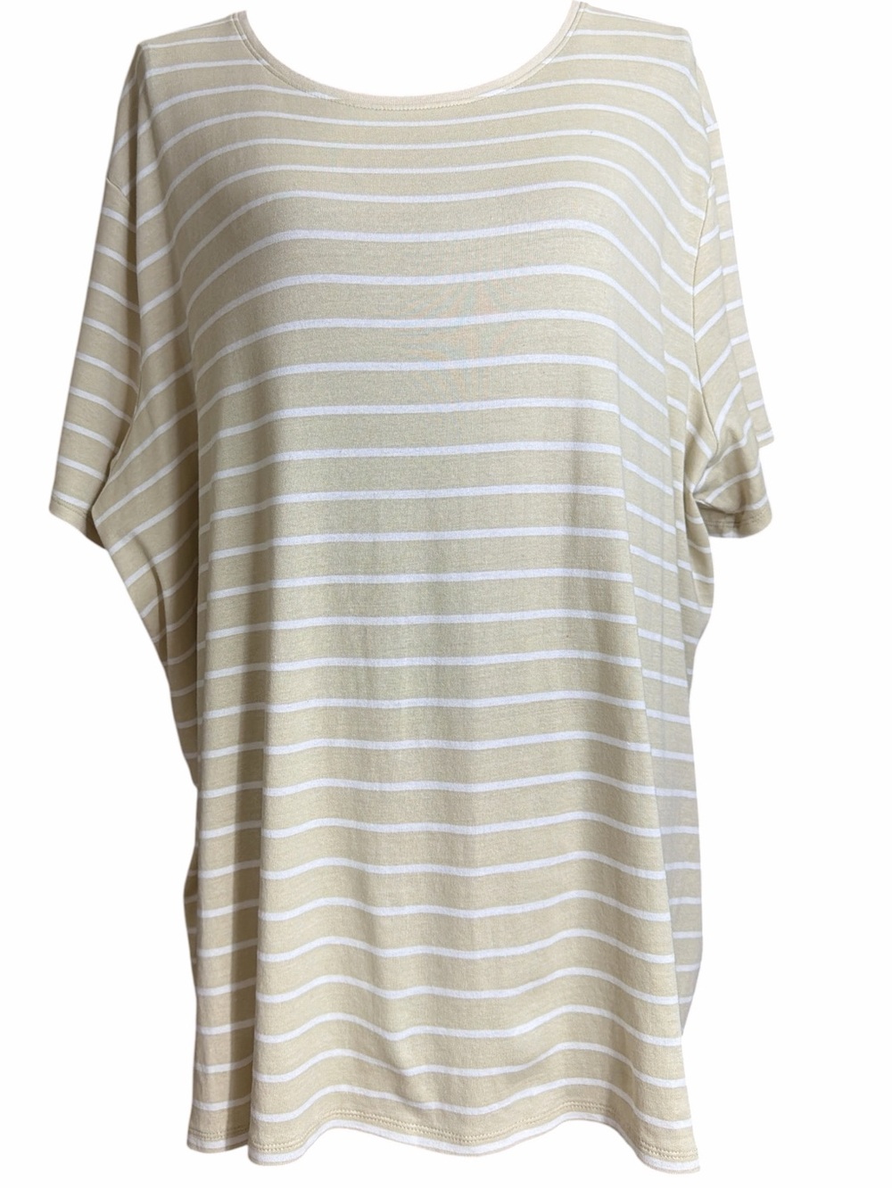 croft & barrow Beige and White Striped Scoop Neck Short Sleeve Top. EC. Size 3X